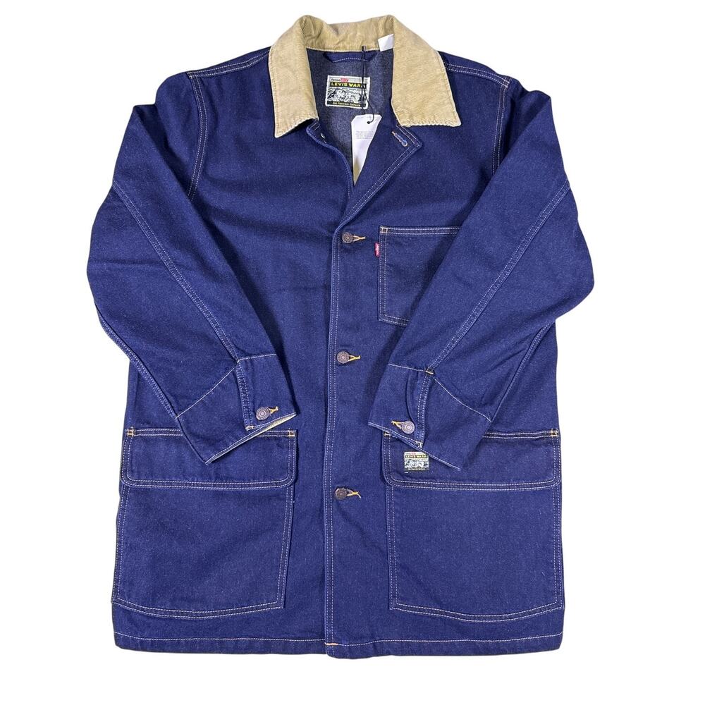 Levi's Denim Chore Coat Cypress Mens Small Dark Indigo Rinse Mid‎ Length Button - Picture 12 of 12